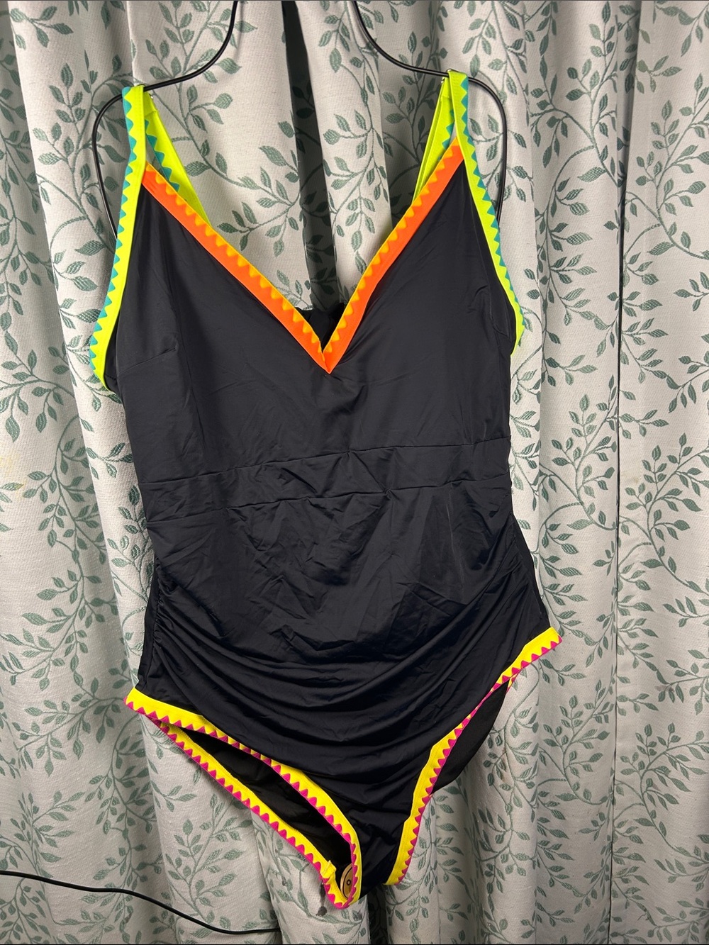Black One-Piece Swimsuit with Neon Trim